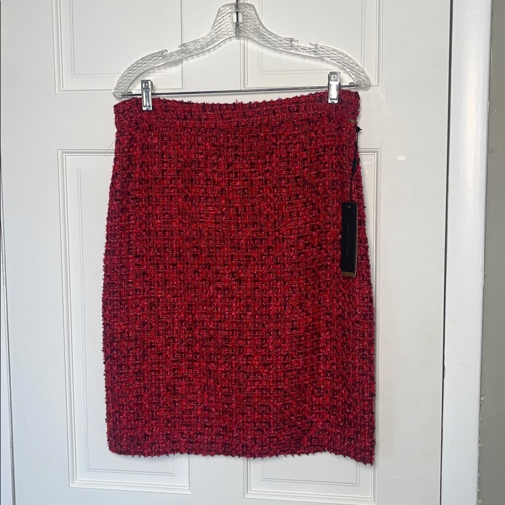 Donna Karan Boucle Tweed Red Pink Pencil Skirt 10